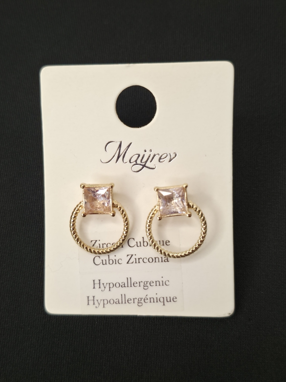 💫3×25$ Gold Tone Pink Cubic Zirconia Hoop Stud Earrings
